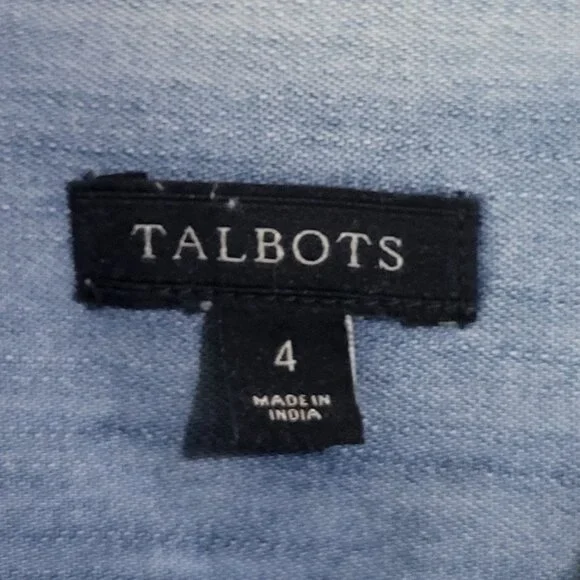 TALBOTS Women's SZ 4 Distressed Washed Denim Button Up Shirt Grunge Cotton - Picture 4 of 10